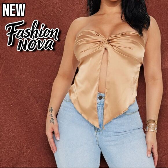 New Fashion nova When The Party's Over Satin Tube Top - Taupe - Medium - Picture 1 of 9